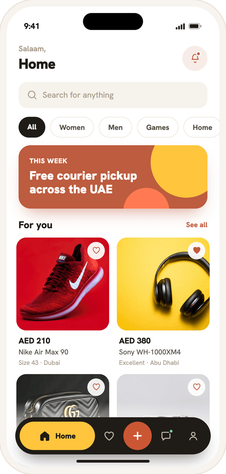 The Khaznati app home screen, showing listings near you