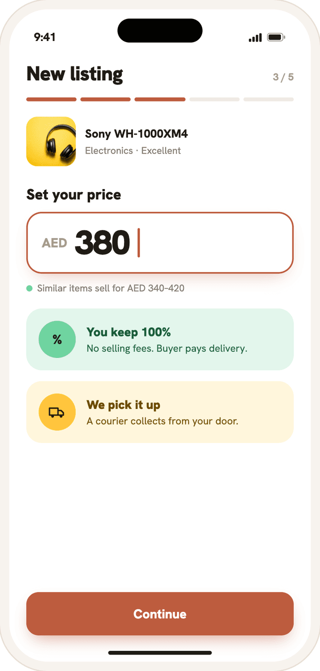Setting a price for a new listing in the Khaznati app