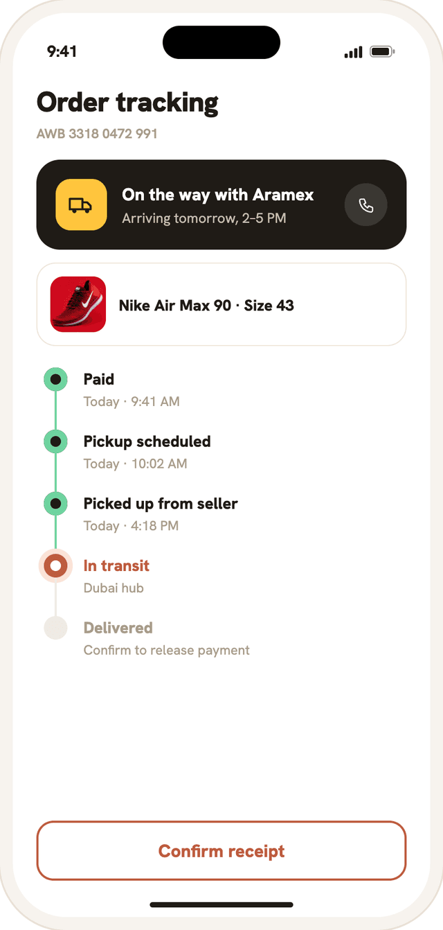 Order tracking in the Khaznati app